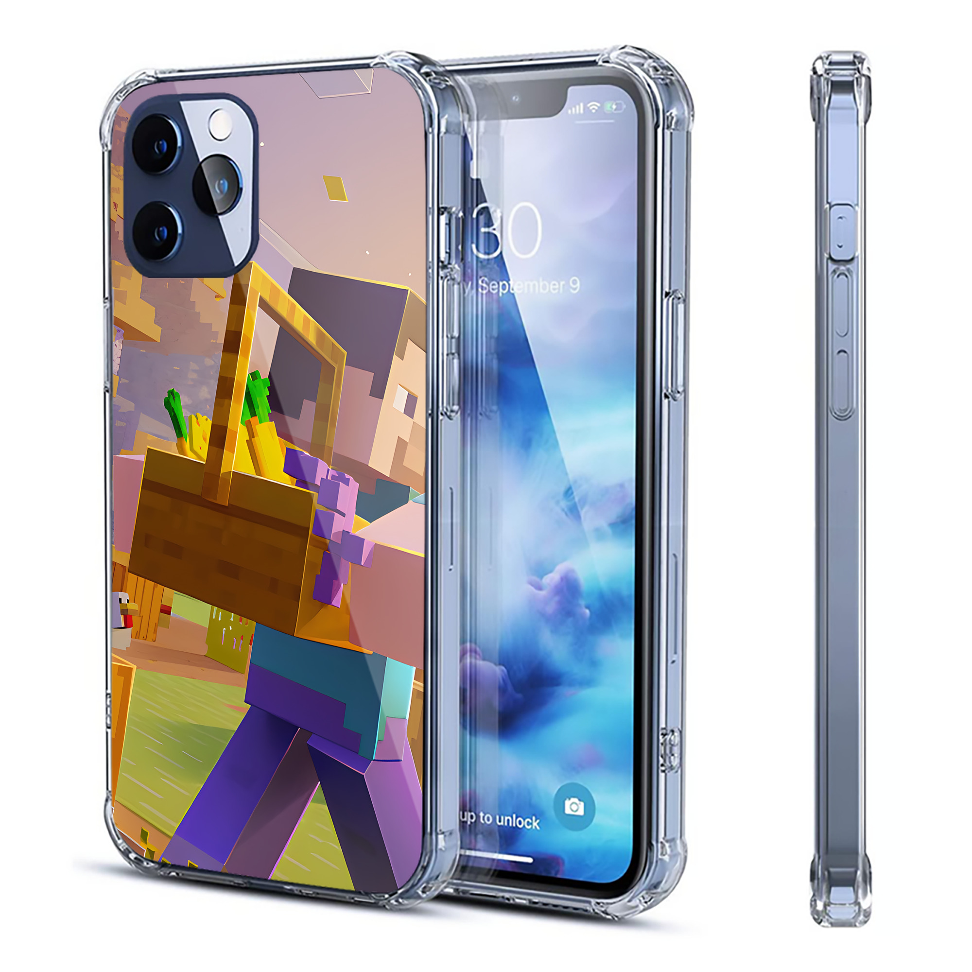 （画像用） マインクラフト ブロックの世界 Minecraft MC Block world 【iPhone 12シリーズ対応】透明スマホケース（クリアソフトケース）